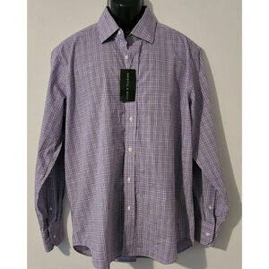 MEN'S BRISTOL & BULL SHIRT PLAID NAVY PURPLE WHITE CONTRAST TRIM LARGE NEW